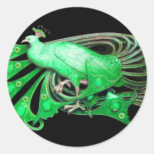 ELEGANTER PAKOCK IN GRÜN, SCHWARZ RUNDER AUFKLEBER