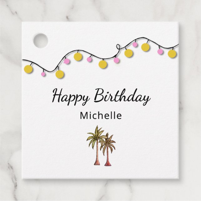 Eleganter Palm Trees String Lights Tropical Birthd Geschenkanhänger (Vorderseite)