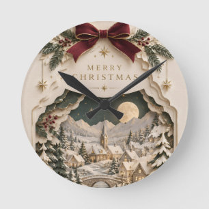 Eleganter Papercut-Christmas, geschichteter Winter Runde Wanduhr