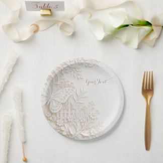 Eleganter Papercut Schmetterling mit Blumenrahmen Pappteller