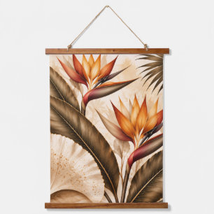 Eleganter Paradiesvogel & Ginkgo-Botanikkunst Wandteppich Mit Holzrahmen
