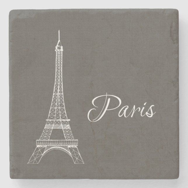 Eleganter Paris-Eiffelturm-dunkelgrauer Steinuntersetzer (Vorderseite)