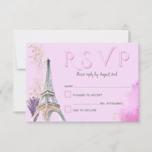 Eleganter Paris Pink Gold Aquarell Eiffelturm RSVP Karte