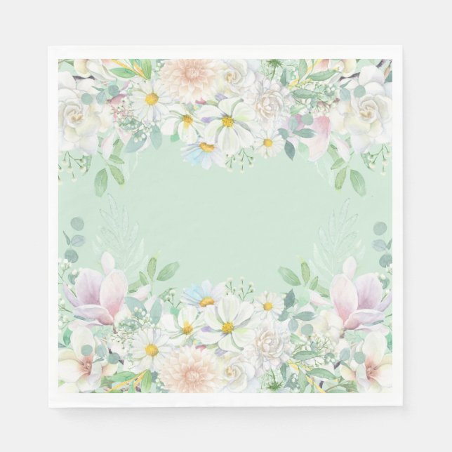 Eleganter Park Grüne Pastel Blumengarten Geburtsta Serviette (Vorderseite)