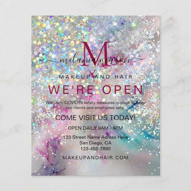 Eleganter Pastel Alcohol Ink Holographic Glitzer Flyer (Vorne)