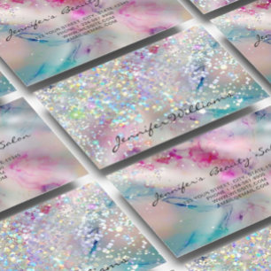 Eleganter Pastel Alcohol Ink Holographic Glitzer Visitenkarte
