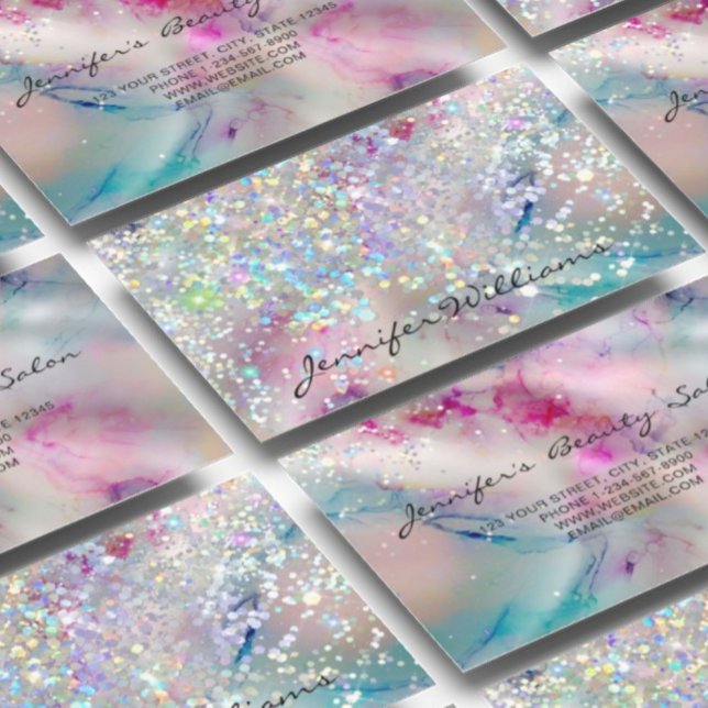 Eleganter Pastel Alcohol Ink Holographic Glitzer Visitenkarte (Von Creator hochgeladen)