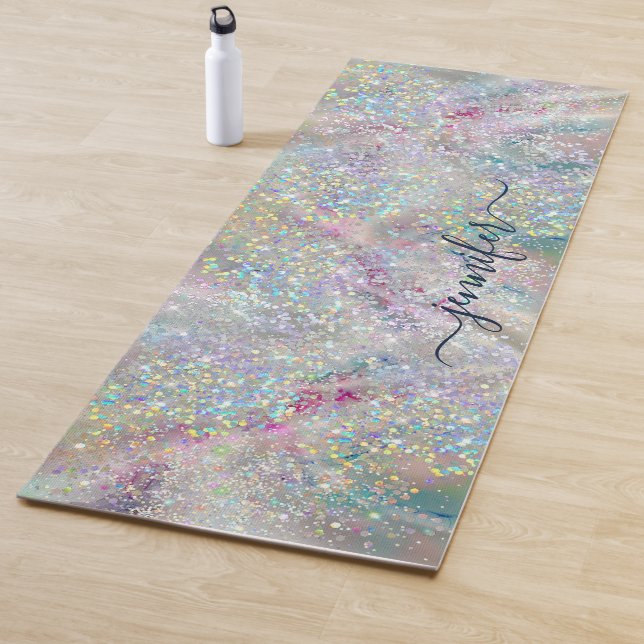 Eleganter Pastel Alcohol Ink Holographic Glitzer Yogamatte (Beispiel)