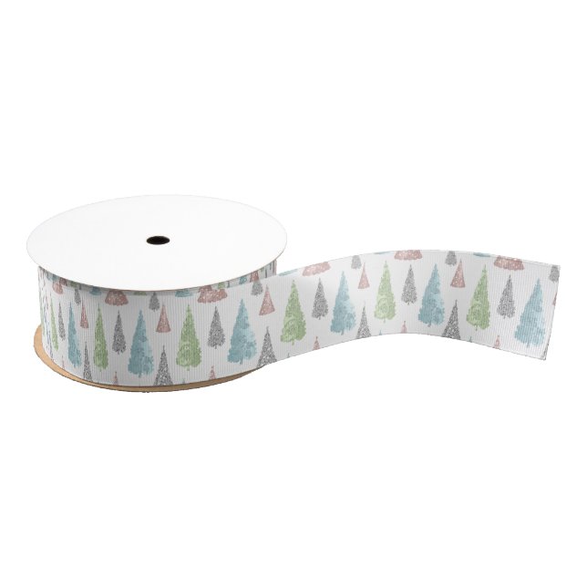 Eleganter Pastel Glitzer Bäume Weihnachtskorn Ripsband (Spule)