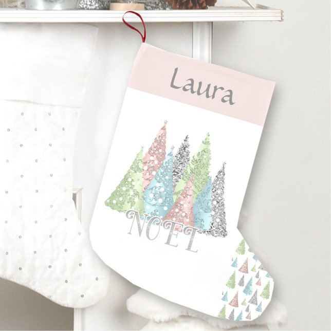 Eleganter Pastel Glitzer Weihnachtsbaum Strumpf Kleiner Weihnachtsstrumpf (Elegant Pastel Glitter Christmas Tree Stocking)