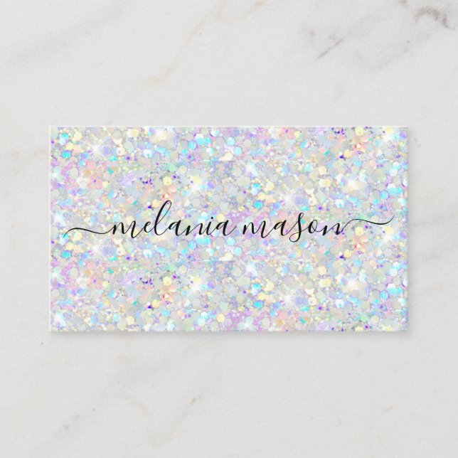 Eleganter Pastel Holographic Glitzer Makeup Artist Visitenkarte (Vorderseite)