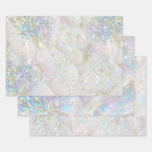 Eleganter Pastel Opal Holographic Glitzer Geschenkpapier Set