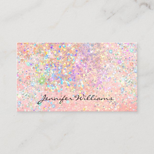 Eleganter Pastel Pink Gold Holographic Glitzer Visitenkarte (Vorderseite)