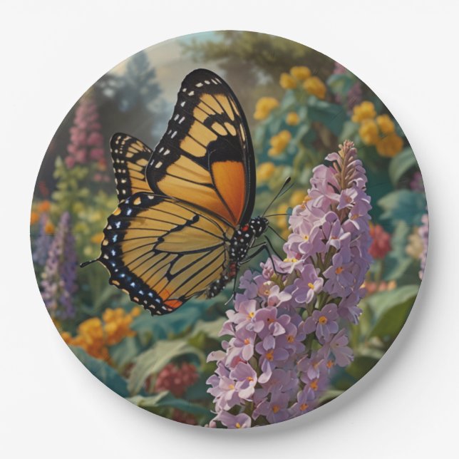 Eleganter Pastell-Wildblumengarten mit Schmetterli Pappteller (Vorderseite)