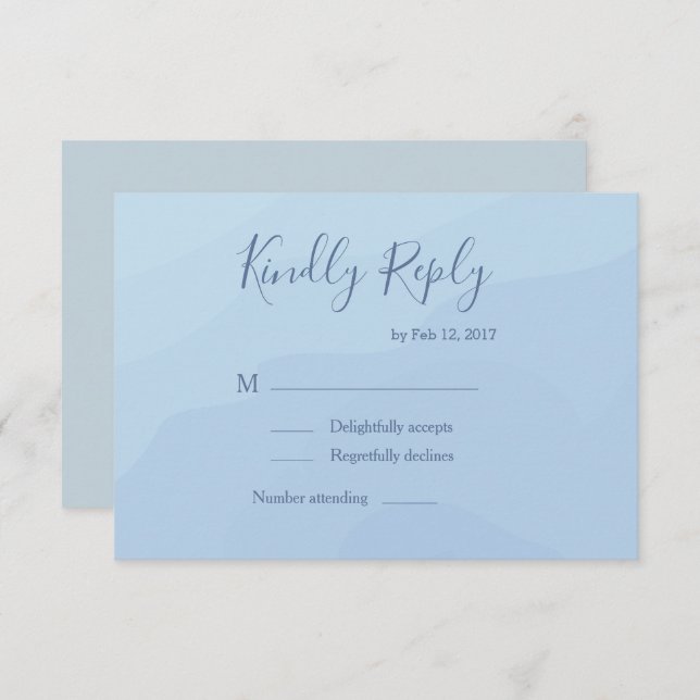 Eleganter pastellblauer Wasserfarbenfrohe Hochzeit Einladung (Vorne/Hinten)