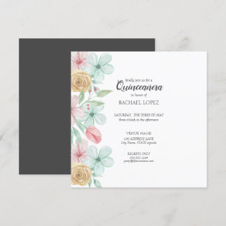 Eleganter Pastellblumen| Goldrahmen Quinceanera Einladung