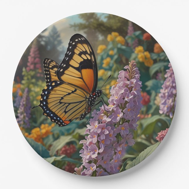 Eleganter pastellfarbener Wildblumengarten mit Sch Pappteller (Vorderseite)
