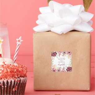 Eleganter pastellrosa Blume Schriftname Quadratischer Aufkleber