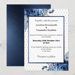 ELEGANTER PATTERN BOUQUET FLORAL NAVY WEDD EINLADUNG