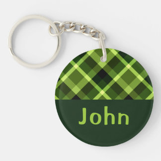 Eleganter Pea Green Kariert Monogram Circle Schlüs Schlüsselanhänger