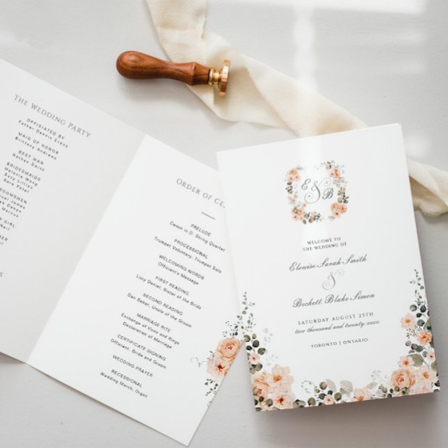 Eleganter Peach and Sage Garden Wedding geklappt Programm (Von Creator hochgeladen)