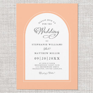 Eleganter Peach Arch Moderne Kalligrafie Hochzeits Einladung