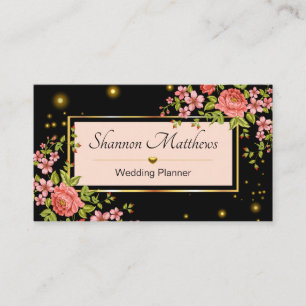 Eleganter Peach & Black Floral Rose Hochzeitsplane Visitenkarte