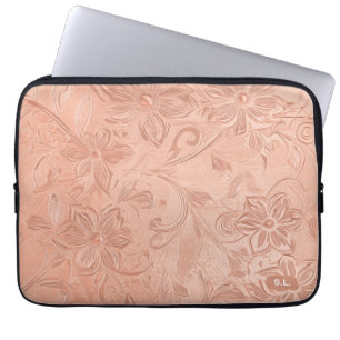 Eleganter Peach floral Laptop Sieb Laptopschutzhülle