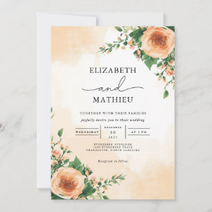 Eleganter Peach Garden Botanische Hochzeit der Blu Einladung