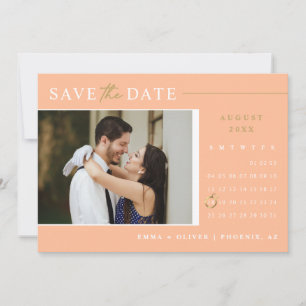 Eleganter Peach Gold Save the Date Kalender QR Cod Einladung