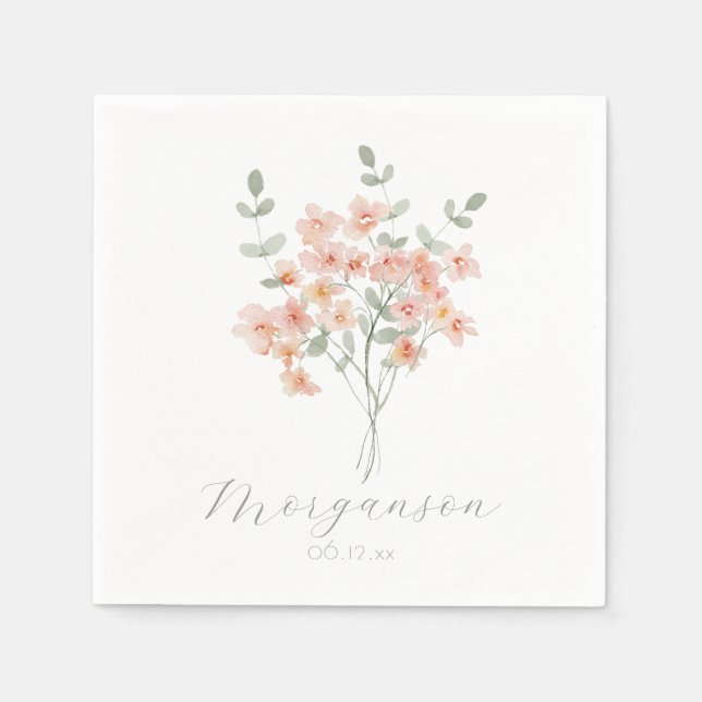 Eleganter Peach & Green Aquarell Serviette (Vorderseite)