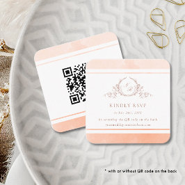 Eleganter Peach Monogram UAWG und QR Code Begleitkarte