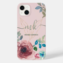 Eleganter Peach Pink Botanische Rose Monogramm Nam