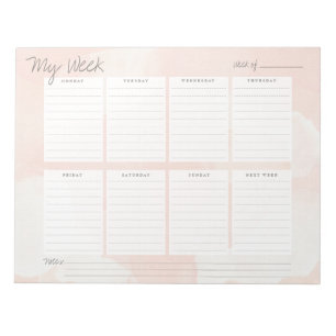 Eleganter Peach Pink Watercolor Week Planer Notizblock