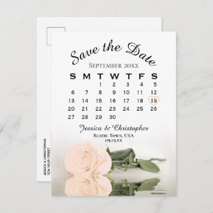 Eleganter Peach Rose Wedding Calendar Save the Dat Ankündigungspostkarte