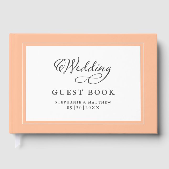 Eleganter Peach Wedding Calligraphy Custom Chic Gästebuch (Vorderseite)