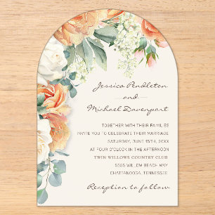 Eleganter Peach White Floral Eukalyptus Wedding Ar Acryleinladungen