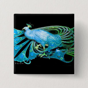 ELEGANTER PEACOCK IN AQUA BLAU AQUAMARIN GRÜN, SCH BUTTON
