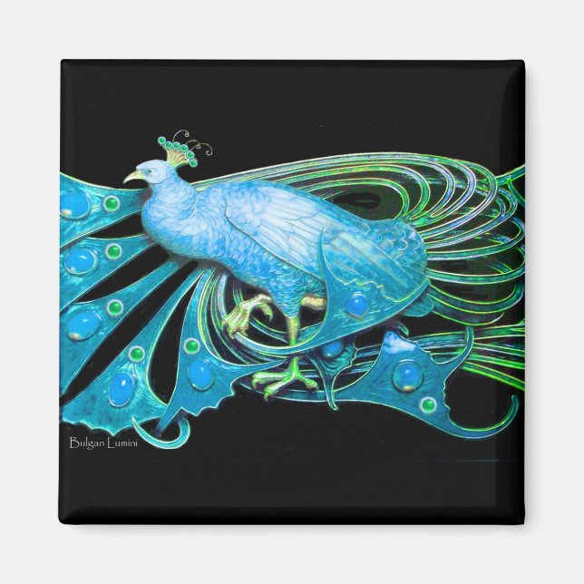 ELEGANTER PEACOCK IN AQUA BLAU AQUAMARIN GRÜN, SCH MAGNET (Vorne)