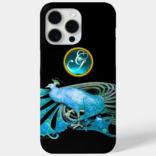 ELEGANTER PEACOCK IN BLAU, AQUAMARINMONOGRAMM Case-Mate iPhone HÜLLE (Rückseite)