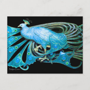 ELEGANTER PEACOCK IN BLAU SCHWARZ AQUAMARIN POSTKARTE