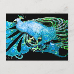 ELEGANTER PEACOCK IN BLAU SCHWARZ AQUAMARIN POSTKARTE