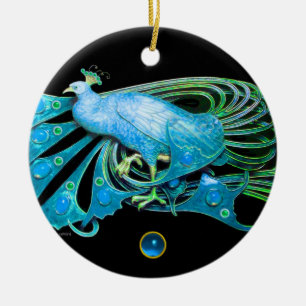 ELEGANTER PEACOCK IN BLUE SAPPHIRE,aquamarine Turq Keramik Ornament