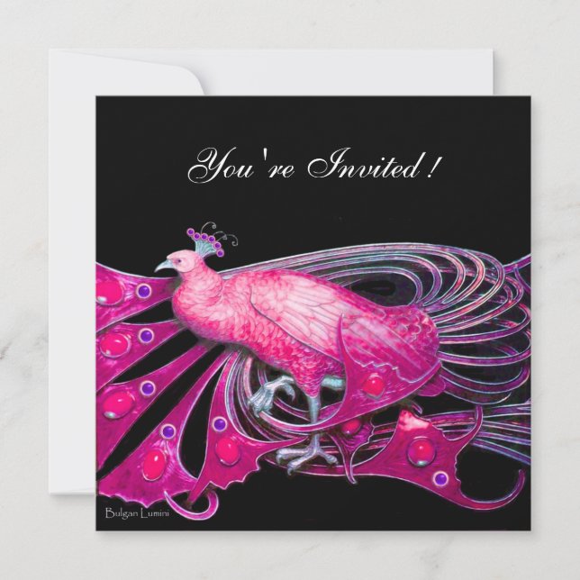 ELEGANTER PEACOCK IN FUCHSIA, PINK UND SCHWARZ EINLADUNG (Vorderseite)