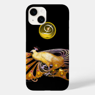 ELEGANTER PEACOCK IN GELB, TOPAZ-MONOGRAMM, schwar Case-Mate iPhone Hülle