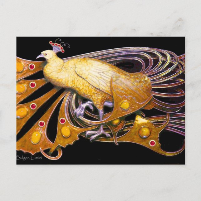 ELEGANTER PEACOCK IN GELBSCHWARZ POSTKARTE (Vorderseite)