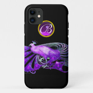 ELEGANTER PEACOCK IN LILA, AMETHYST MONOGRAMM iPhone 11 HÜLLE