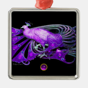 ELEGANTER PEACOCK IN LILA AMETHYST SILBERNES ORNAMENT