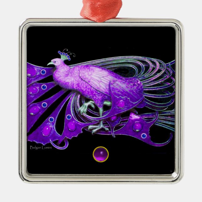 ELEGANTER PEACOCK IN LILA AMETHYST SILBERNES ORNAMENT (Vorne)