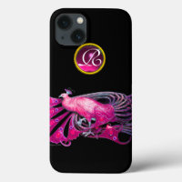ELEGANTER PEACOCK IN PINK FUCHSIA, AMETHYST MONOGR